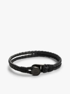 Ionic-Plated Nautical Charm Black Leather Bracelet — Black 1