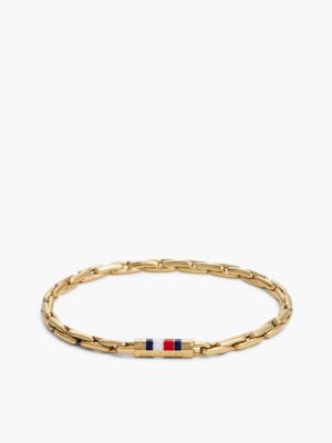 gold gold-plated stainless steel box chain bracelet for men tommy hilfiger