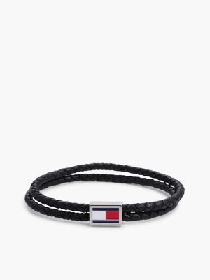 multi black leather 3d enamel flag braided bracelet for men tommy hilfiger
