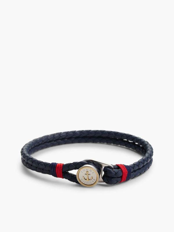 Gold-Plated Nautical Charm Blue Leather Bracelet — Multi