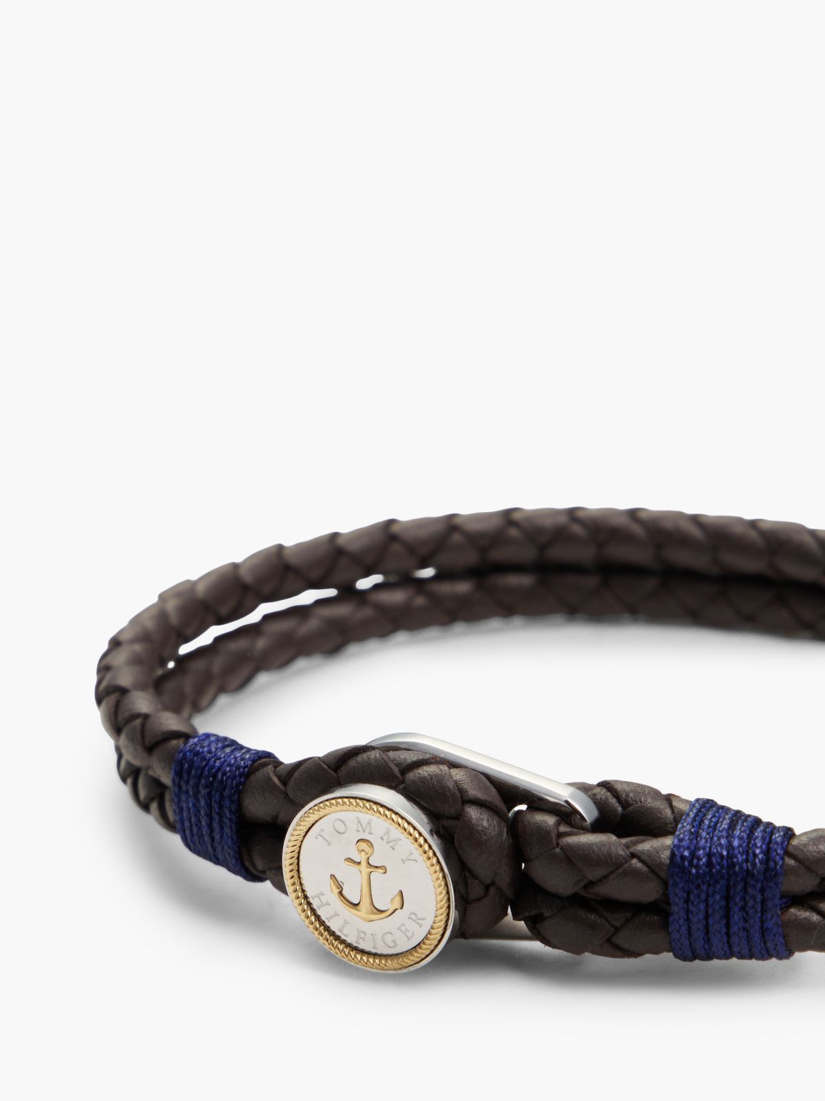 Gold-Plated Nautical Charm Brown Leather Bracelet — Multi