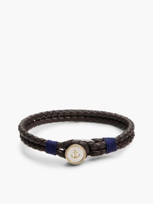 bracelet en cuir marron à breloque nautique multi pour hommes tommy jeans