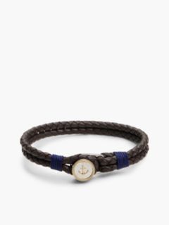 Gold-Plated Nautical Charm Brown Leather Bracelet — Multi 1