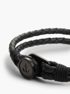 Ionic-Plated Nautical Charm Black Leather Bracelet — Black 2