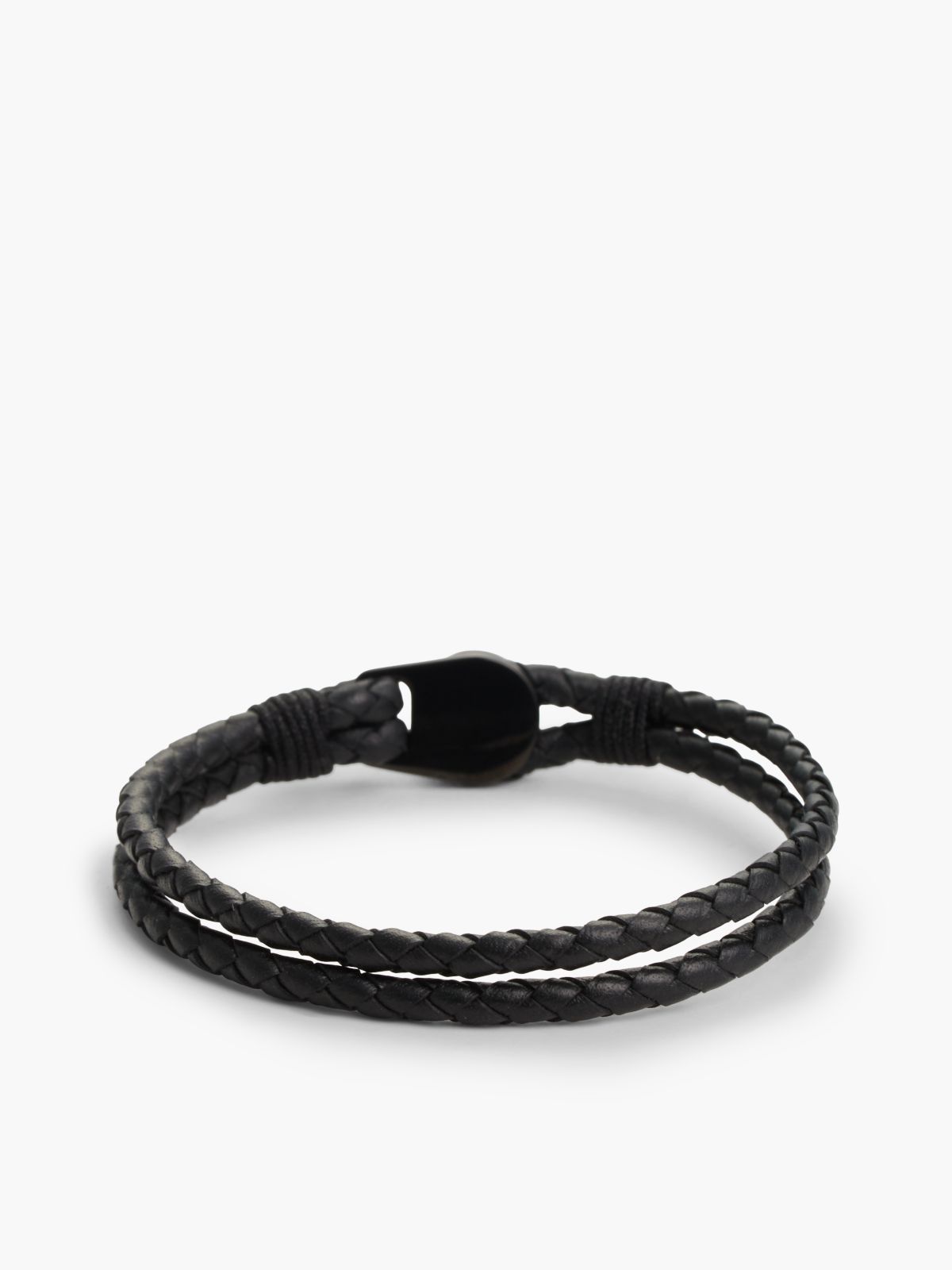 Ionic-Plated Nautical Charm Black Leather Bracelet — Black