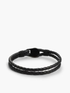 Ionic-Plated Nautical Charm Black Leather Bracelet — Black 3