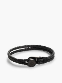 Ionic-Plated Nautical Charm Black Leather Bracelet — Black 1