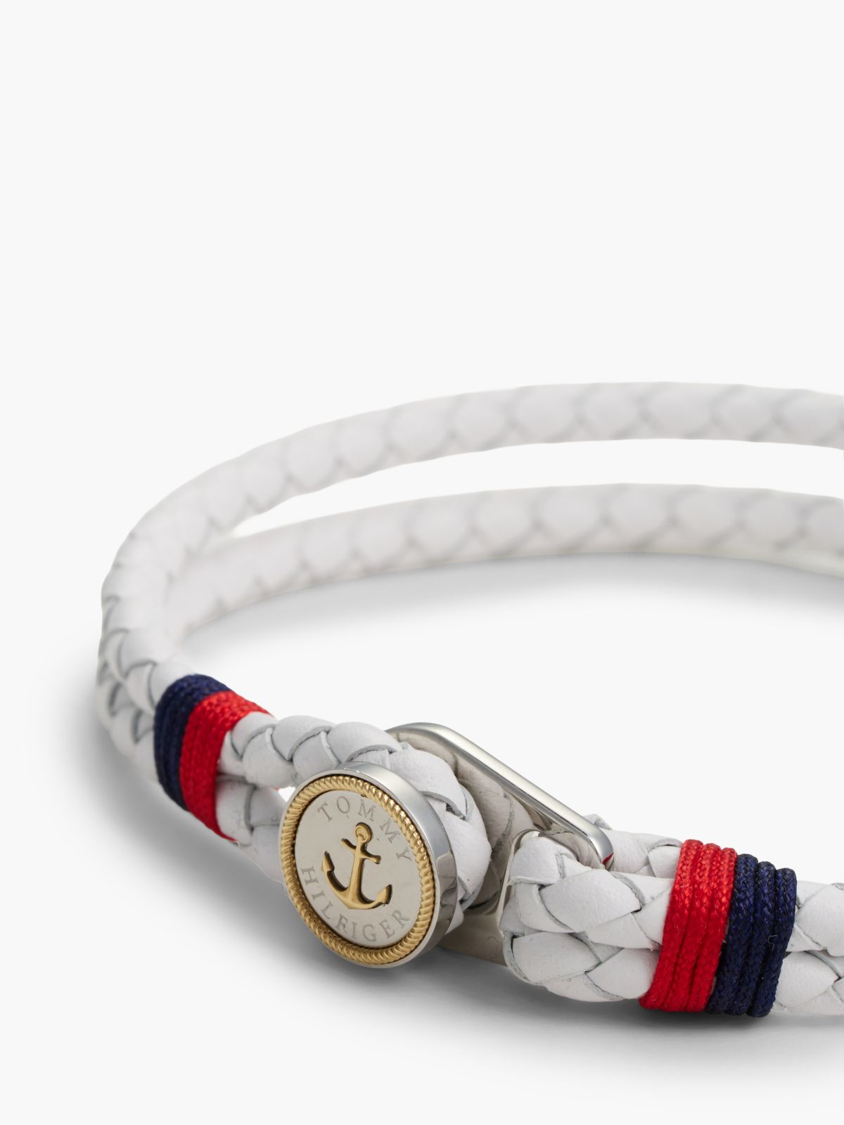 Gold-Plated Nautical Charm White Leather Bracelet — Multi