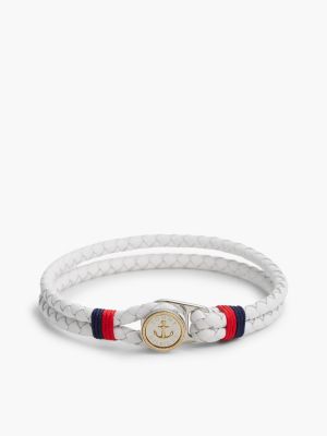 multi weißes lederarmband mit vergoldetem anker-detail für herren - tommy jeans