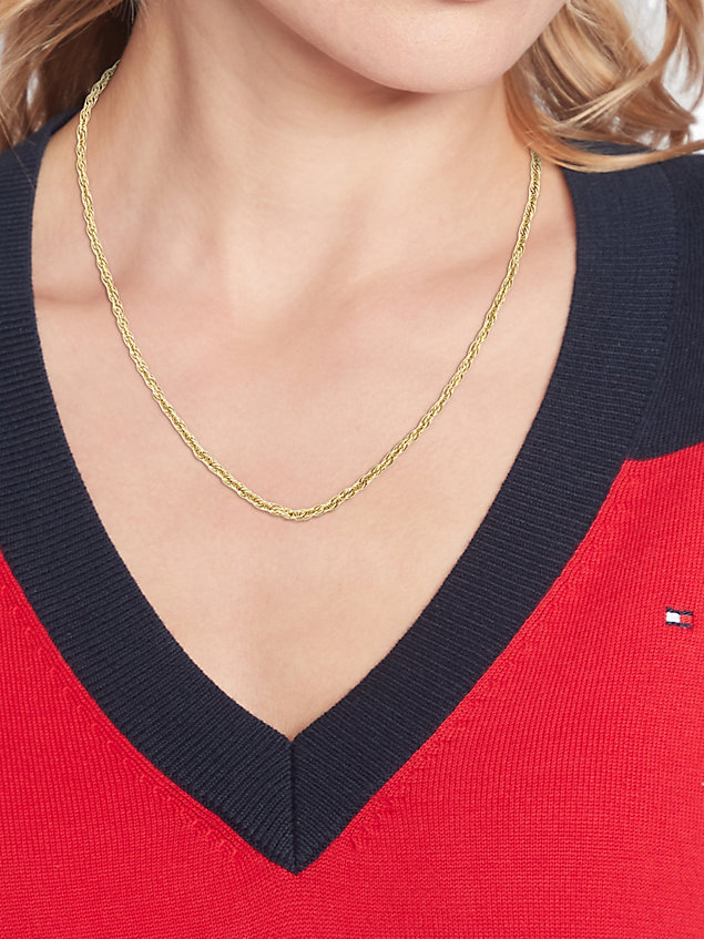 gold gold-plated rope chain necklace for unisex tommy hilfiger