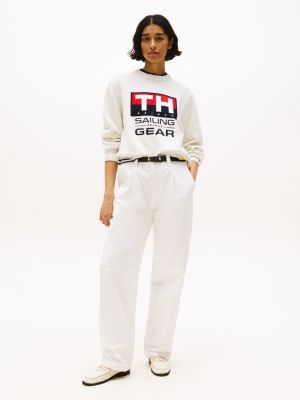 white hilfiger sailing rib-knit intarsia logo jumper for adults gender inclusive tommy hilfiger