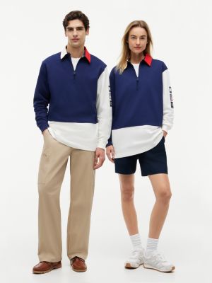 polo de rugby tommy x u.s. sail gp team colour-block bleu pour adult gender inclusive tommy hilfiger