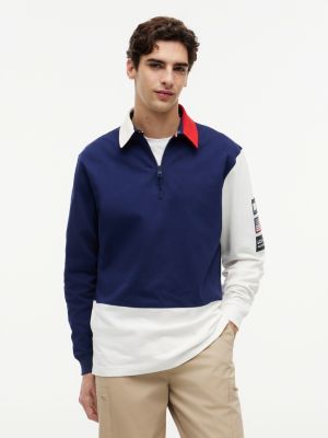 blue tommy x u.s. sail gp team colour-blocked rugby shirt for adult gender inclusive tommy hilfiger