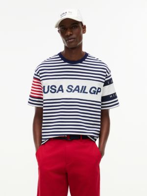 white tommy x u.s. sail gp team stripe relaxed t-shirt for adult gender inclusive tommy hilfiger
