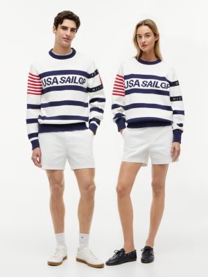 white tommy x u.s. sail gp team stripe jumper for adult gender inclusive tommy hilfiger