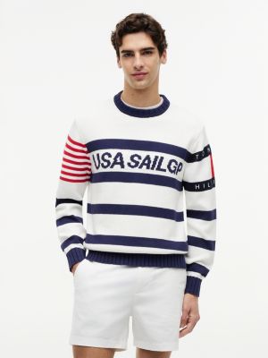 white tommy x u.s. sail gp team stripe jumper for adult gender inclusive tommy hilfiger