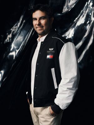 black th x cadillac formula 1® team back logo varsity jacket for adults gender inclusive tommy hilfiger