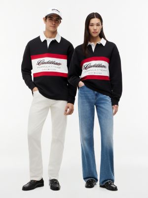 zwart th x cadillac formula 1® team-rugbyshirt voor volwassenen gender inclusive - tommy hilfiger