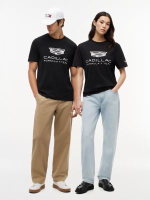 black th x cadillac formula 1® team logo t-shirt for adults gender inclusive tommy hilfiger