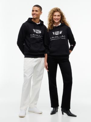 black th x cadillac formula 1® team shield logo hoody for adults gender inclusive tommy hilfiger