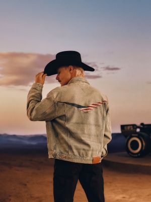 blue th x cadillac formula 1® team austin denim trucker jacket for adults gender inclusive tommy hilfiger