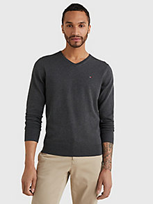 grau sweatshirt mit v-ausschnitt für men - tommy hilfiger