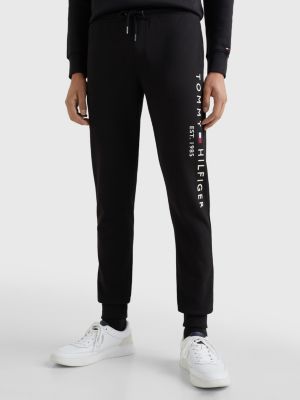 jogging resserré aux chevilles à logo brodé noir pour hommes tommy hilfiger