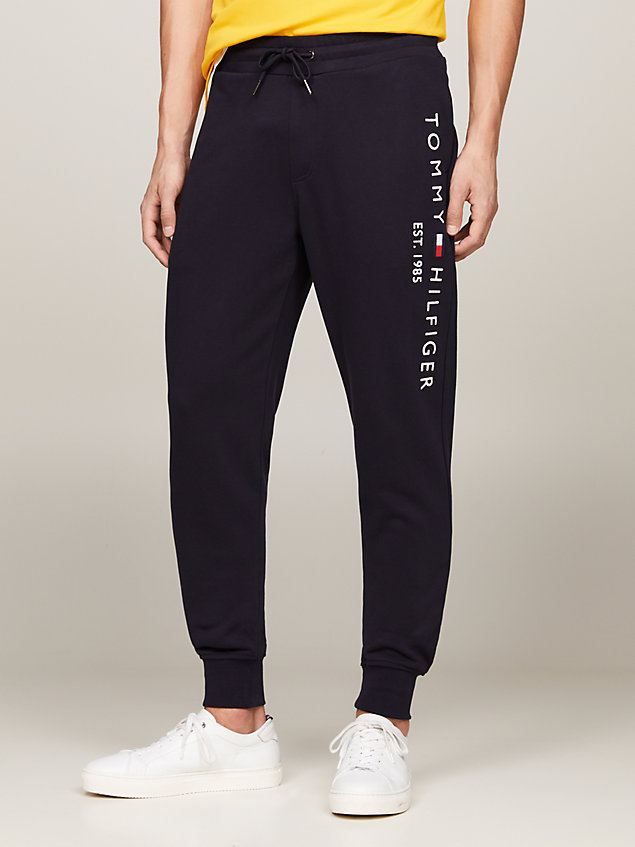 blue logo detail cuffed joggers for men tommy hilfiger