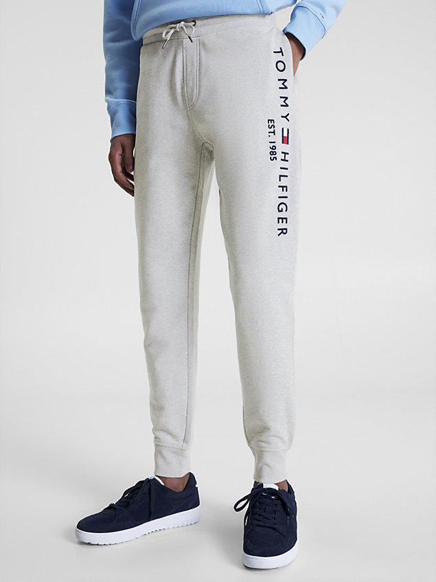 grey logo detail cuffed joggers for men tommy hilfiger