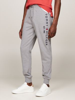 jogging resserré aux chevilles à logo brodé gris pour hommes tommy hilfiger