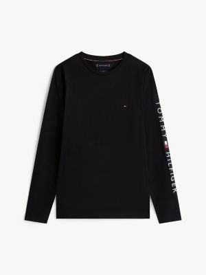 schwarz slim fit langarmshirt mit logo für herren - tommy hilfiger