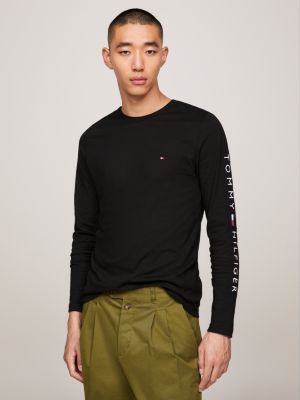 Slim fit longsleeve T shirt met logo Zwart Tommy Hilfiger