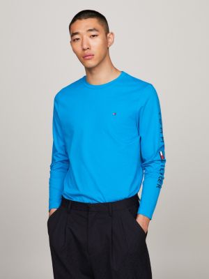 Slim Fit Langarmshirt mit Logo Tommy Hilfiger | Blau 