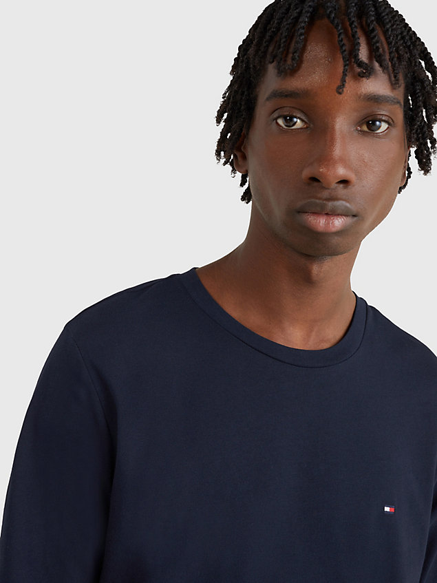 camiseta de manga larga y corte slim con logo blue de hombre tommy hilfiger