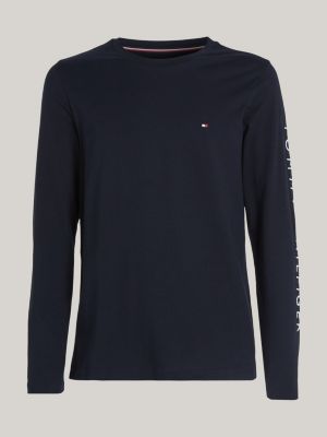 blue long sleeve logo slim t-shirt for men tommy hilfiger