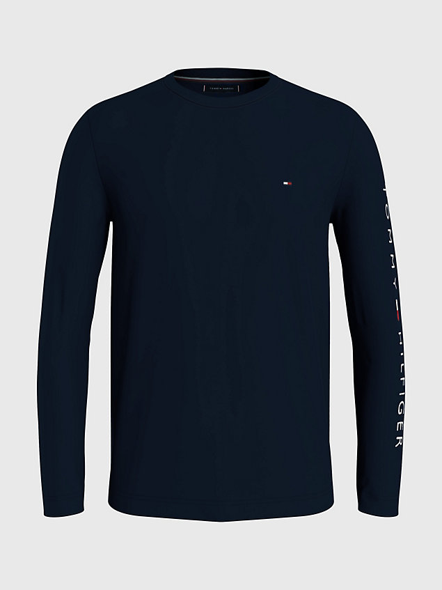 blue logo long sleeve slim fit t-shirt for men tommy hilfiger