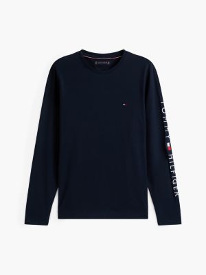 niebieski wąski longsleeve z haftem dla mężczyźni - tommy hilfiger