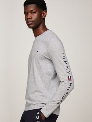 grau slim fit langarmshirt mit logo für herren - tommy hilfiger