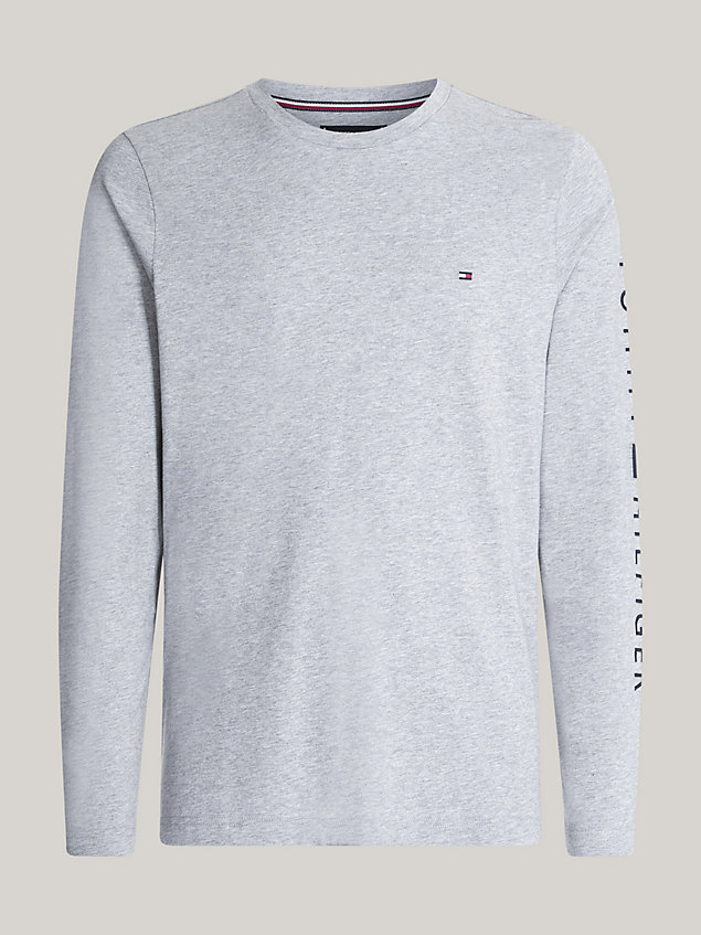 grey logo long sleeve slim fit t-shirt for men tommy hilfiger