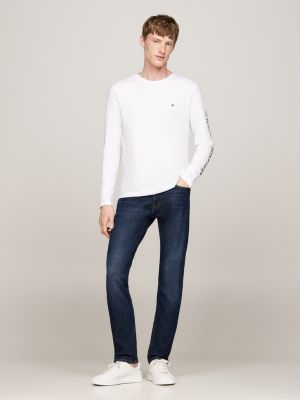 white long sleeve logo slim t-shirt for men tommy hilfiger