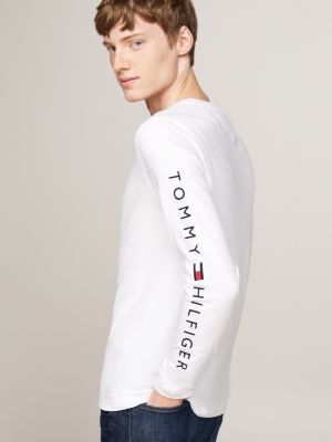 Tommy Hilfiger t-shirt bianca donna croppedfit in cotone con logo sul petto  e patch bandierina sulla manica