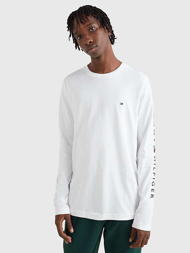 camiseta de manga larga y corte slim con logo white de hombre tommy hilfiger