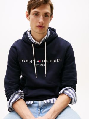 blau logo-hoodie aus flex-fleece für herren - tommy hilfiger