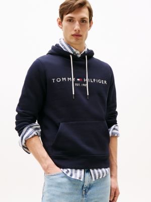 blue flex fleece hoodie met logo voor heren - tommy hilfiger