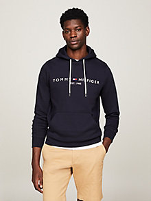 blau logo-hoodie aus flex-fleece für men - tommy hilfiger