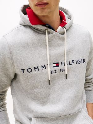 felpa flex con cappuccio e logo grigio da uomini tommy hilfiger