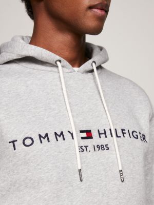 felpa flex con cappuccio e logo grigio da uomini tommy hilfiger