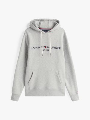 grey logo flex fleece hoody for men tommy hilfiger