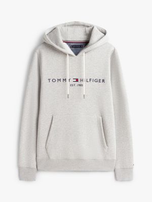grey logo flex fleece hoody for men tommy hilfiger