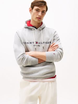 grey flex fleece hoodie met logo voor heren - tommy hilfiger